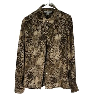 Dress Barn- Button down shirt.  Tan animal print. Plus size 14.
